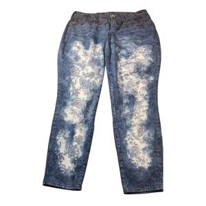 Bandolino Lisbeth Crop Jeans Womens 6 Blue Paisley Print Mid‎ Rise Denim Stretch
